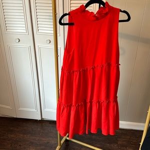 Red ruffles high neck dress from Anthropologie